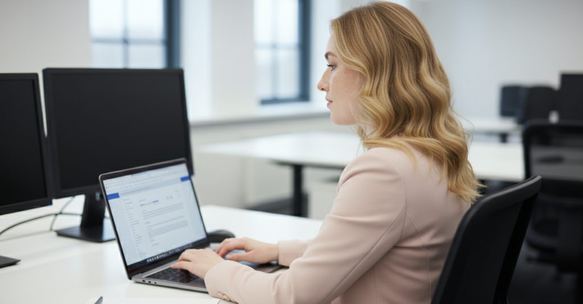 A business user working from a laptop