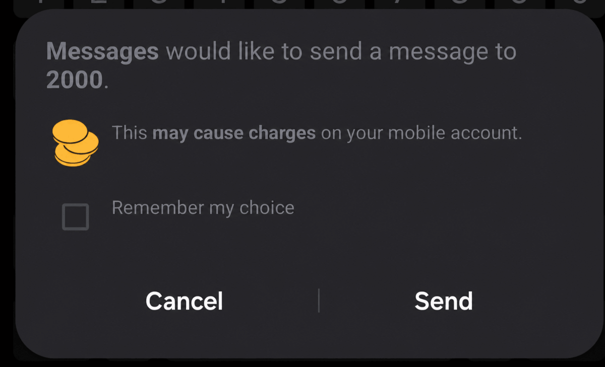Android warning that sending a message to a short code may cause charges